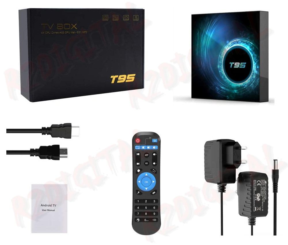 R2digital® BOX TV DIGITALE ANDROID 10 T95M COXTEX A53 8Gb 32Gb UHD MEDIA PLAYER OCTA 4K ULTRA HD WIFI LAN FUNZIONE SMART MKV USB IPTV