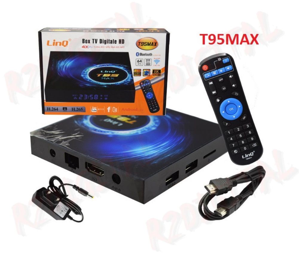 R2digital® BOX TV DIGITALE ANDROID 10 T95M COXTEX A53 8Gb 32Gb UHD MEDIA PLAYER OCTA 4K ULTRA HD WIFI LAN FUNZIONE SMART MKV USB IPTV