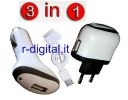 CARICABATTERIE IPHONE 3G 3GS KIT 3 IN 1 USB AUTO CASA BIANCO