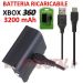 BATTERIA RICARICABILE 3200mAh per MICROSOFT XBOX 360 CAVO USB CONTROLLER X-BOX